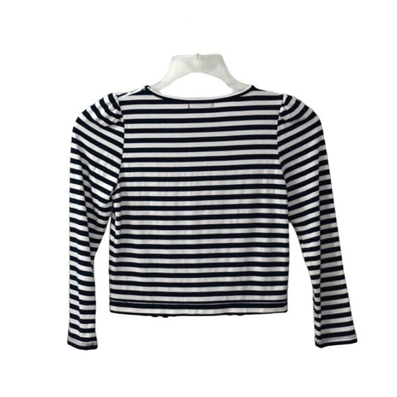 Aqua Girls Striped Long Sleeve Twist Knot Top Large Navy Blue White - Picture 2 of 5